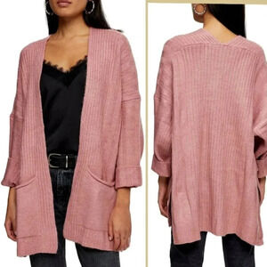 TopShop Long Cardigan Sweater Rose Pink Knit Cover